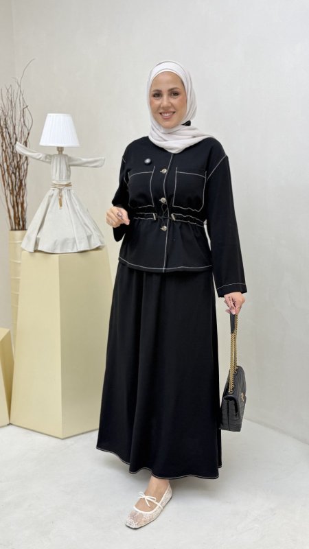 طقم تنورة خصر زم